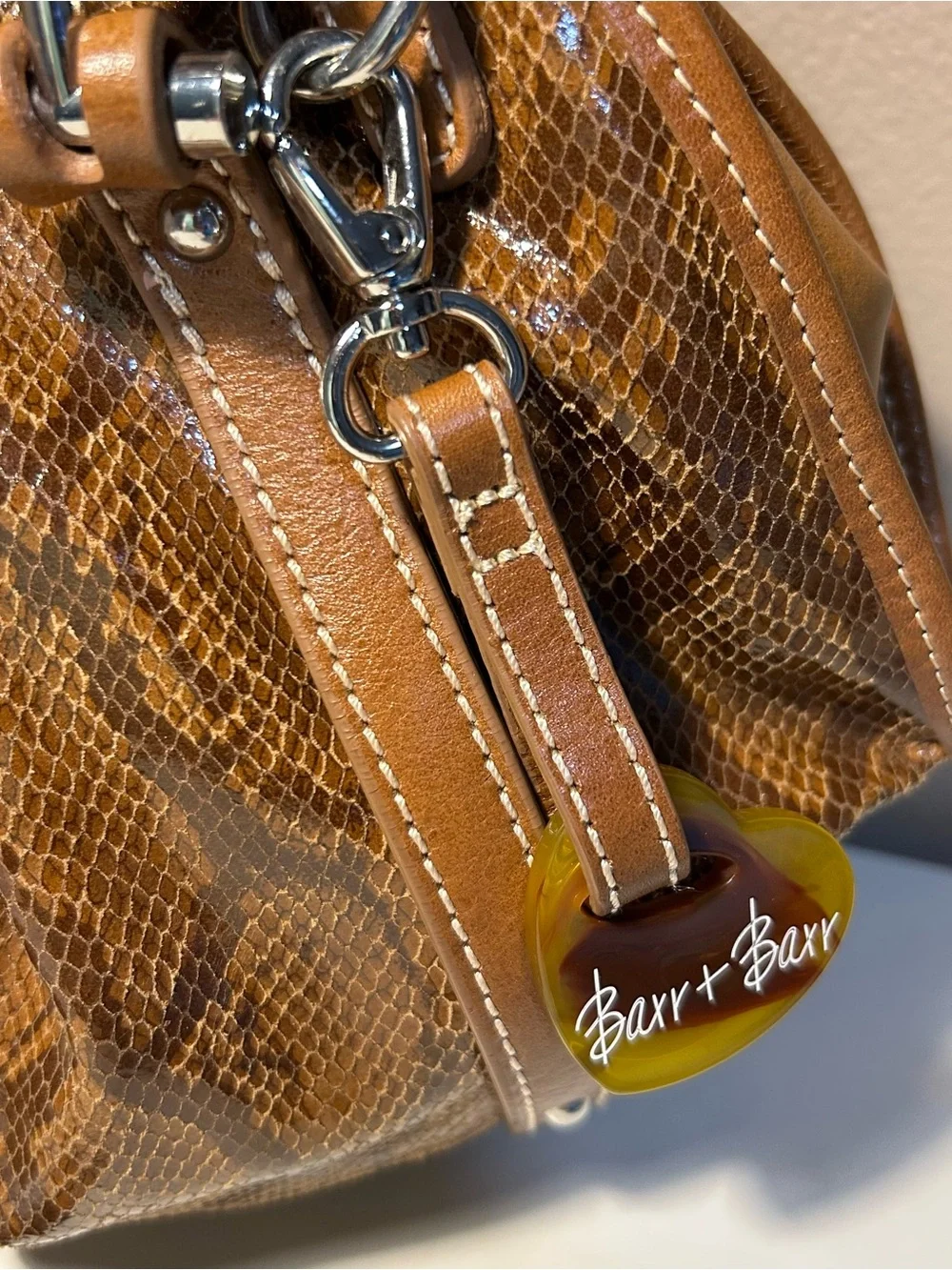 Barr + Barr New York NWT Snakeskin Leather Satchel Crossbody Handbag Purse Brown